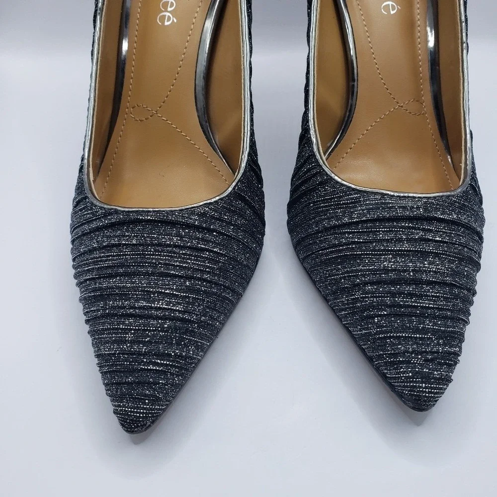 J Renee Pewter Glitter Pointed Stiletto Heel Dress Pumps Womens Shoes Size 8.5‎